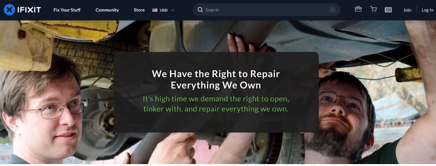 全美最大设备维修和拆卸网站Ifxit官网上的发起的对维修权的号召